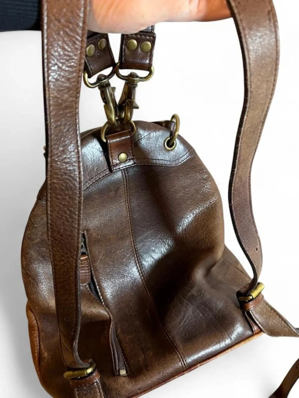Vintage M. London New York Leathercraft Brown Leather Backpack Purse - Picture 7 of 8